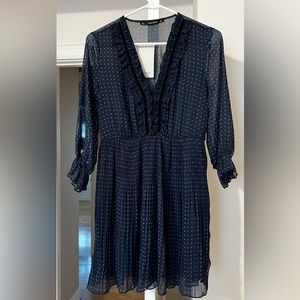 ZARA BASIC NAVY BLUE PLEATED POLKA DOT FLOWING DRESS Tunic Top Size XS